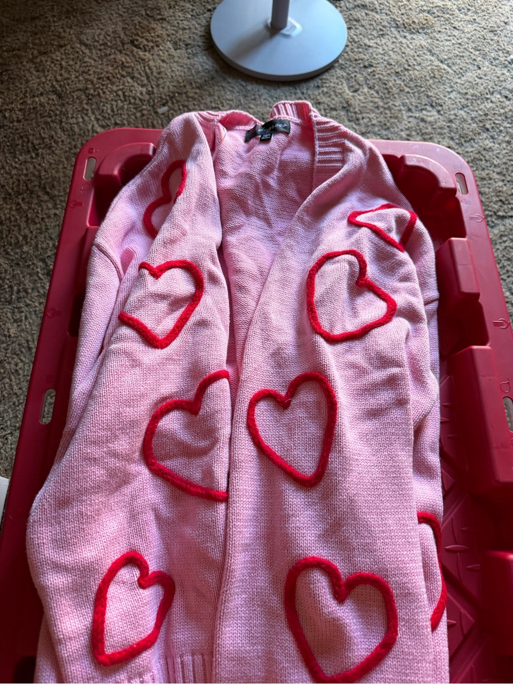 32 Degrees Pink Cardigan with Red Heart Details